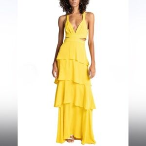 A.L.C. Lots Silk Yellow Tiered V-Neck Maxi Dress Size 0